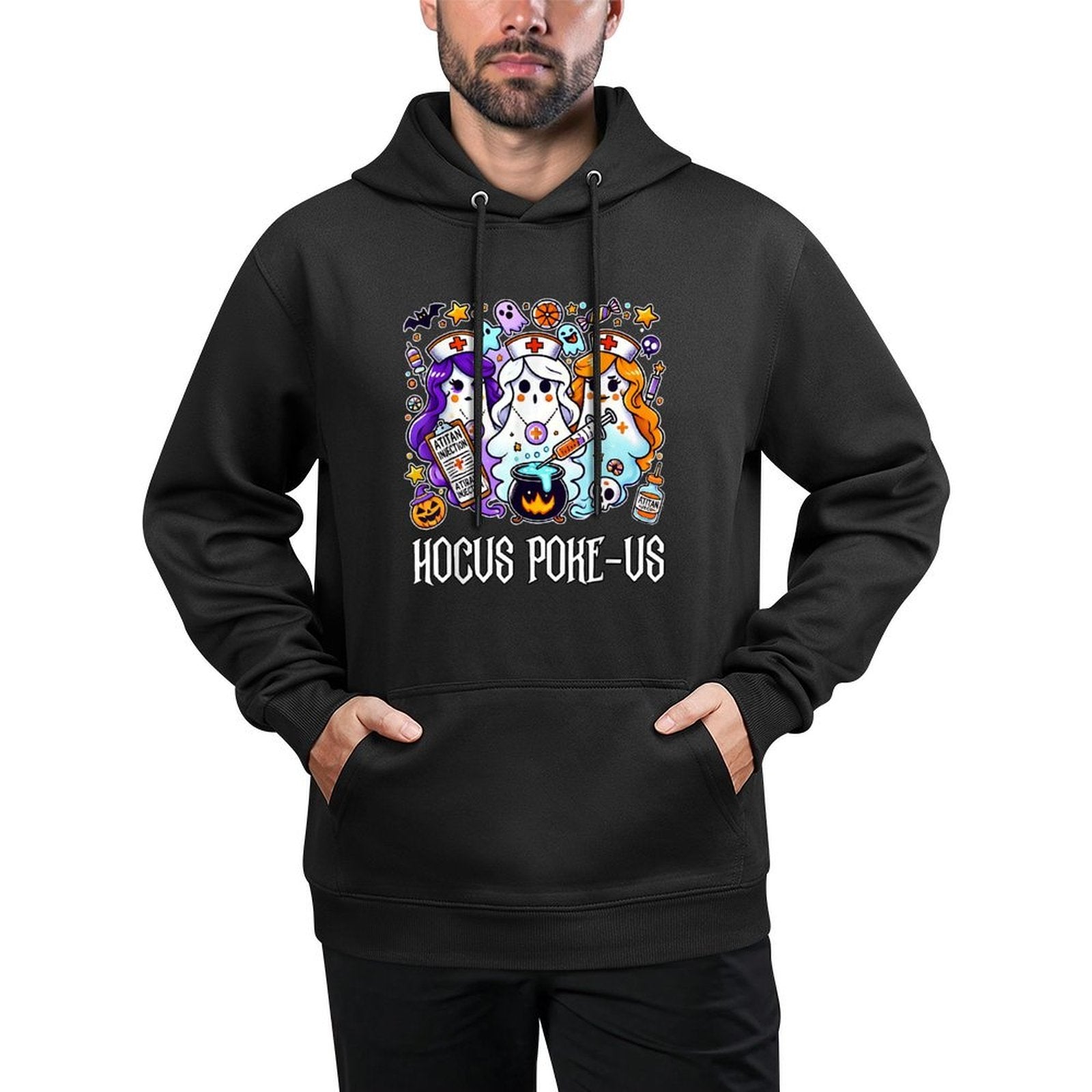 Funny Witches Nurse Spooky Nurse Witch Halloween Nursing Pun Customizable Surface Hoodie