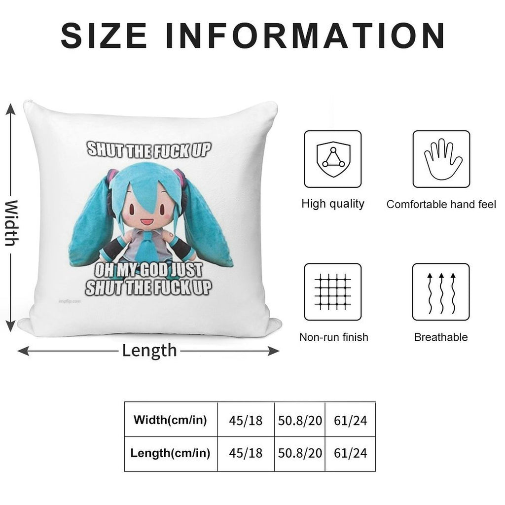Hatsune Miku Plush Asks U 2 Cease Soft Reinforced Edging Throw Pillow