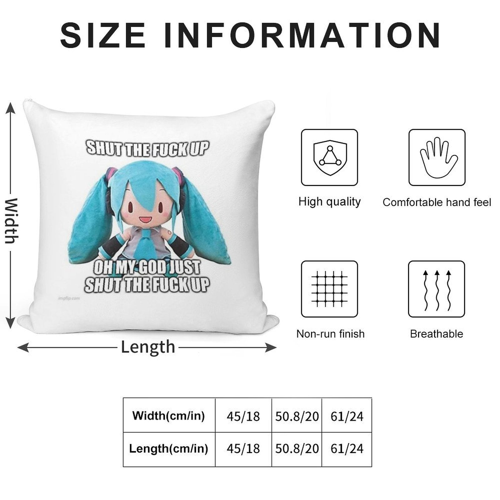 Hatsune Miku Plush Asks U 2 Cease Soft Reinforced Edging Throw Pillow