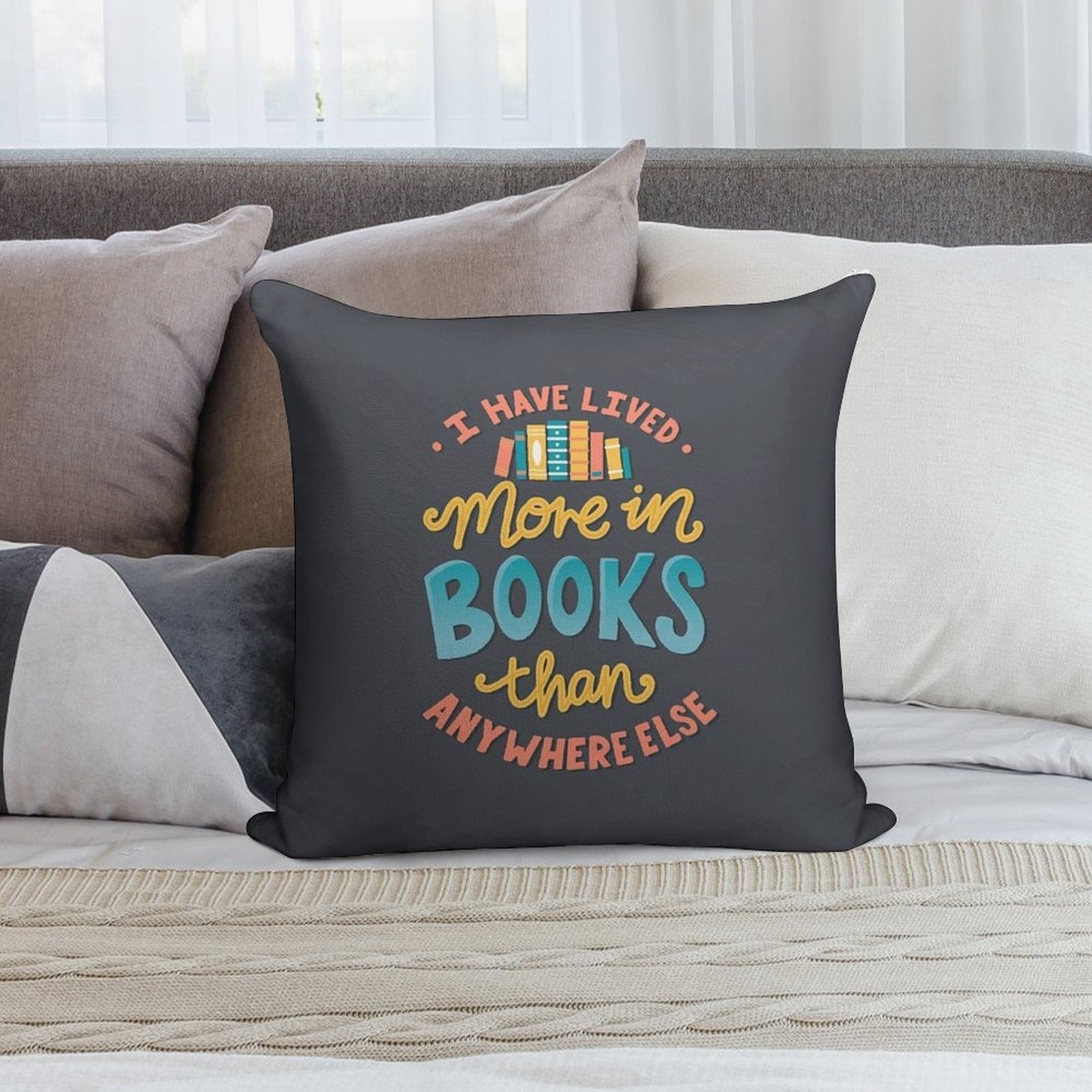 Live In Books - Bookish Quote Soft Multiple Sizes Throw Pillow