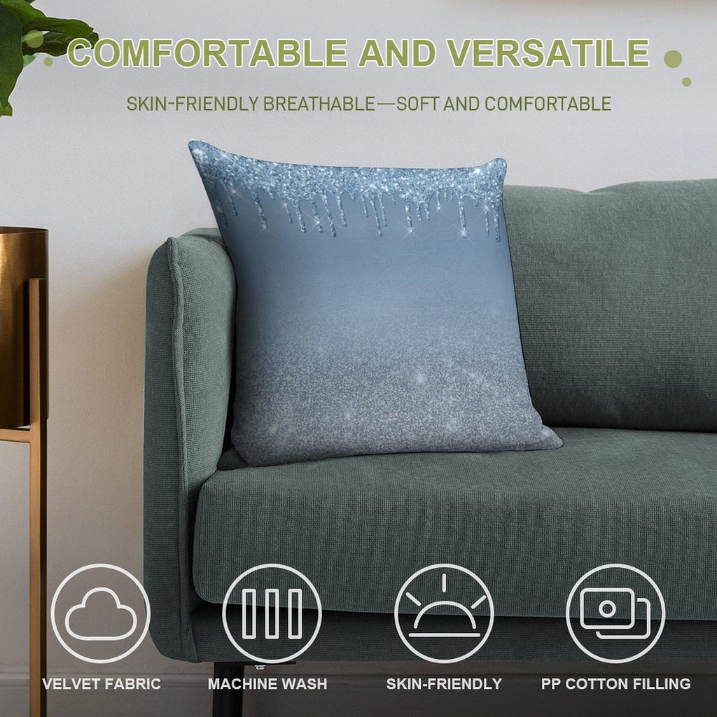 Paint It Blue Glitter Soft Fade-Resistant Throw Pillow