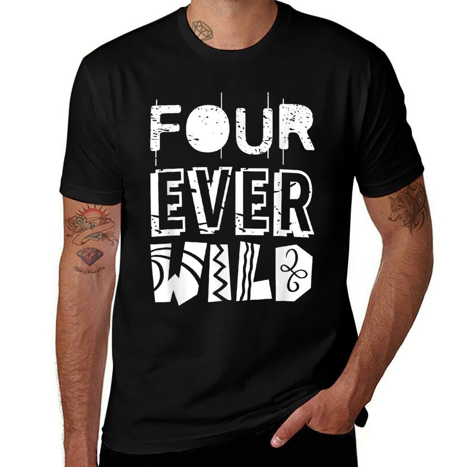 Four Ever Wild 4th Birthday Boy Girl Funny 4 Years  Tagless Design T-Shirt