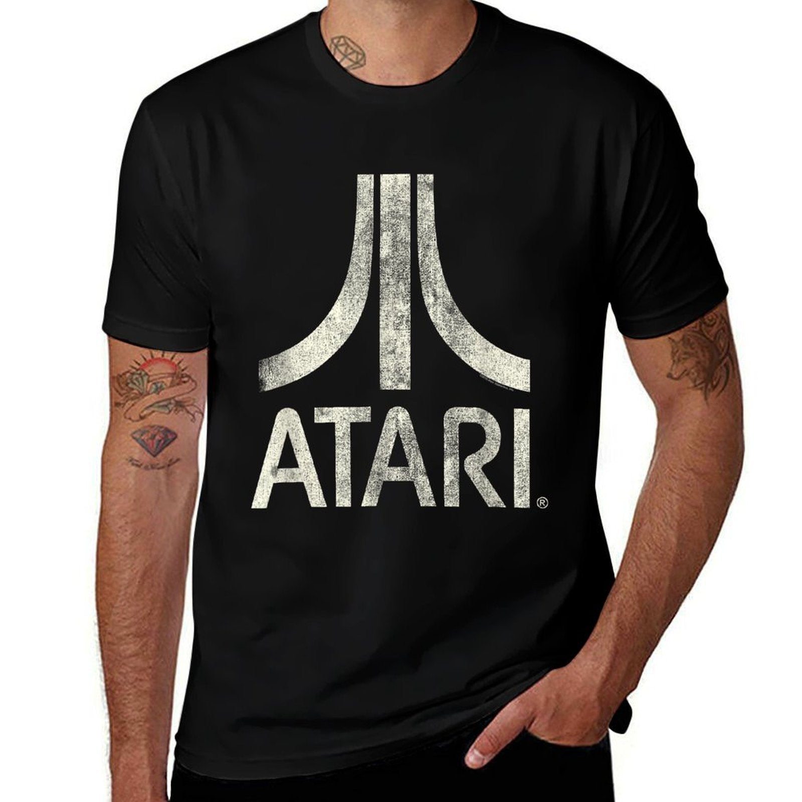 Ripple Junction X ATARI Classic Video Game Logo Design Print  Oversized Silhouette T-Shirt
