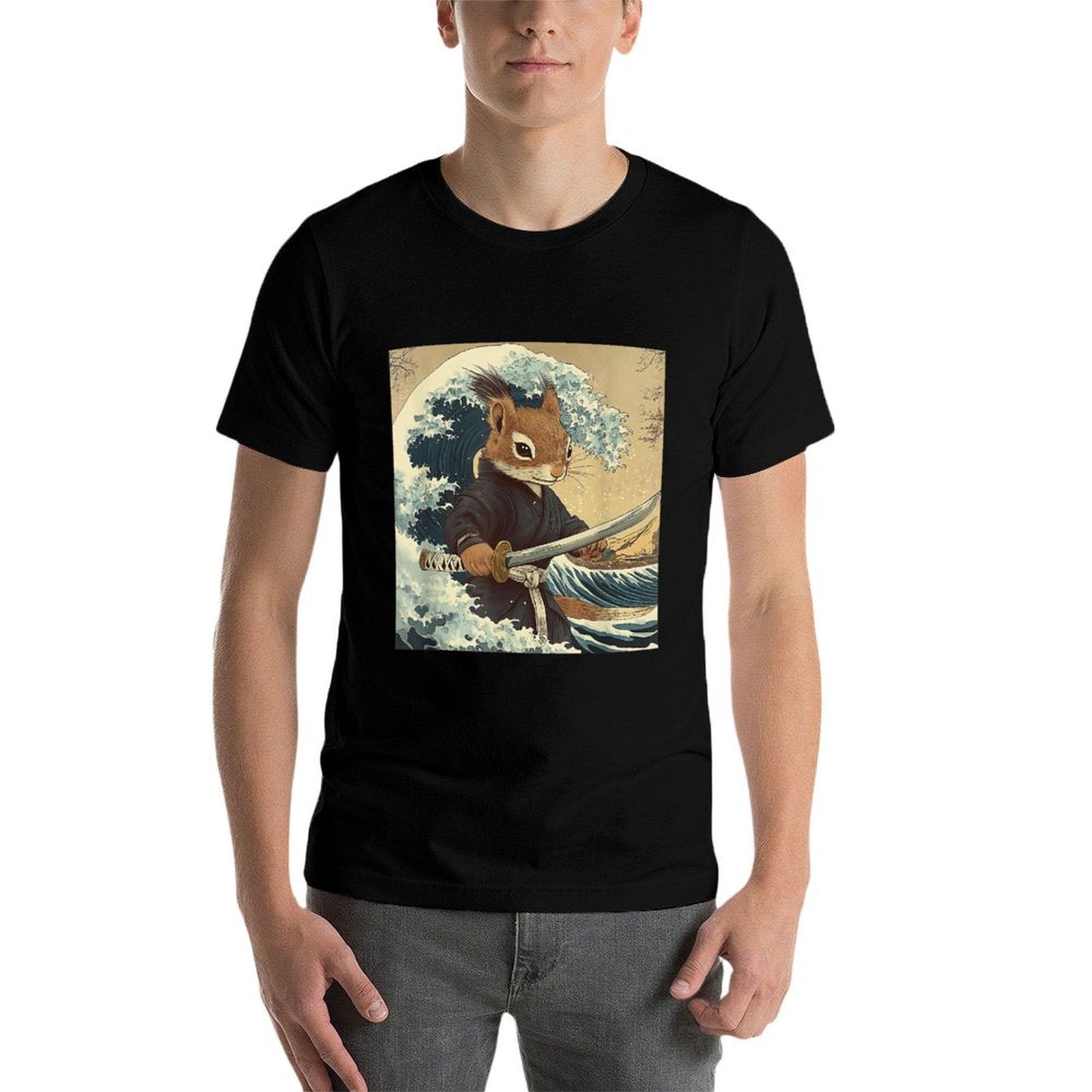 Squirrel Samurai Warrior Vintage Japanese Art Anime  Cotton T-Shirt