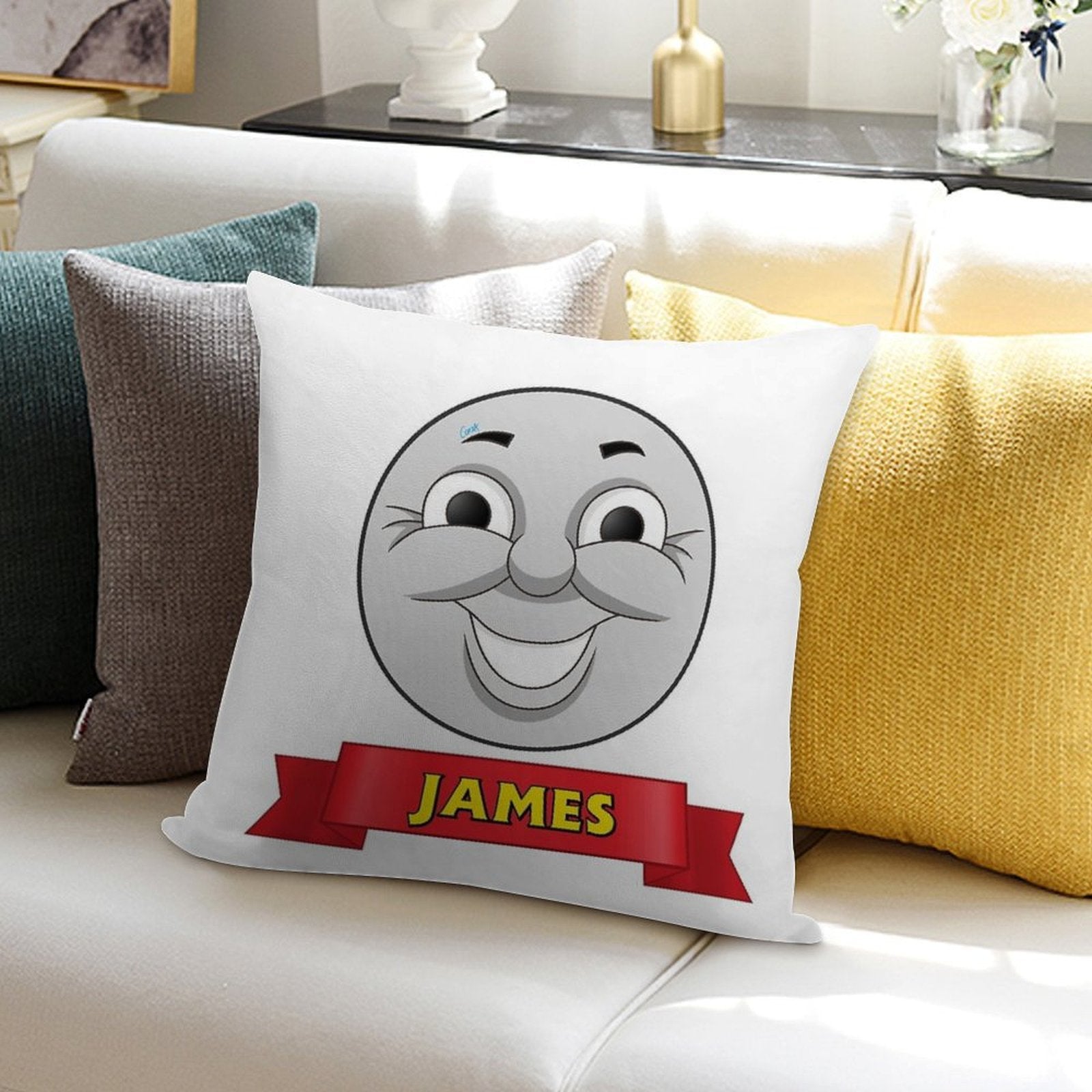 James (name Ribbon) Soft Skin-Friendly Throw Pillow
