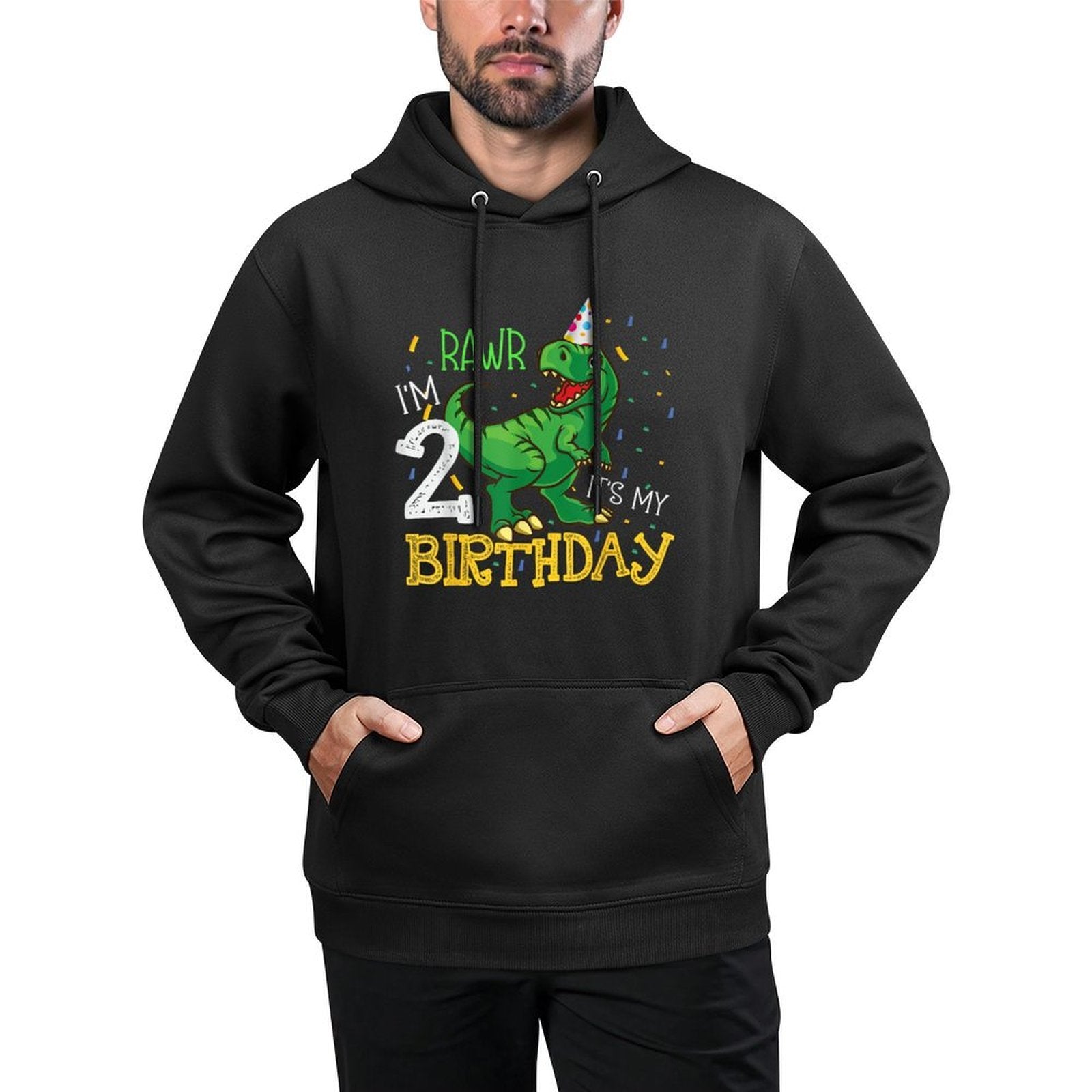 Dinosaur Birthday 2 Years Old Boy & Girl Funny Quote Graphic Colorfast Hoodie