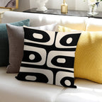 Mid Century Modern Piquet Abstract Pattern Black And Almond Cream Soft Gift Ready Throw Pillow