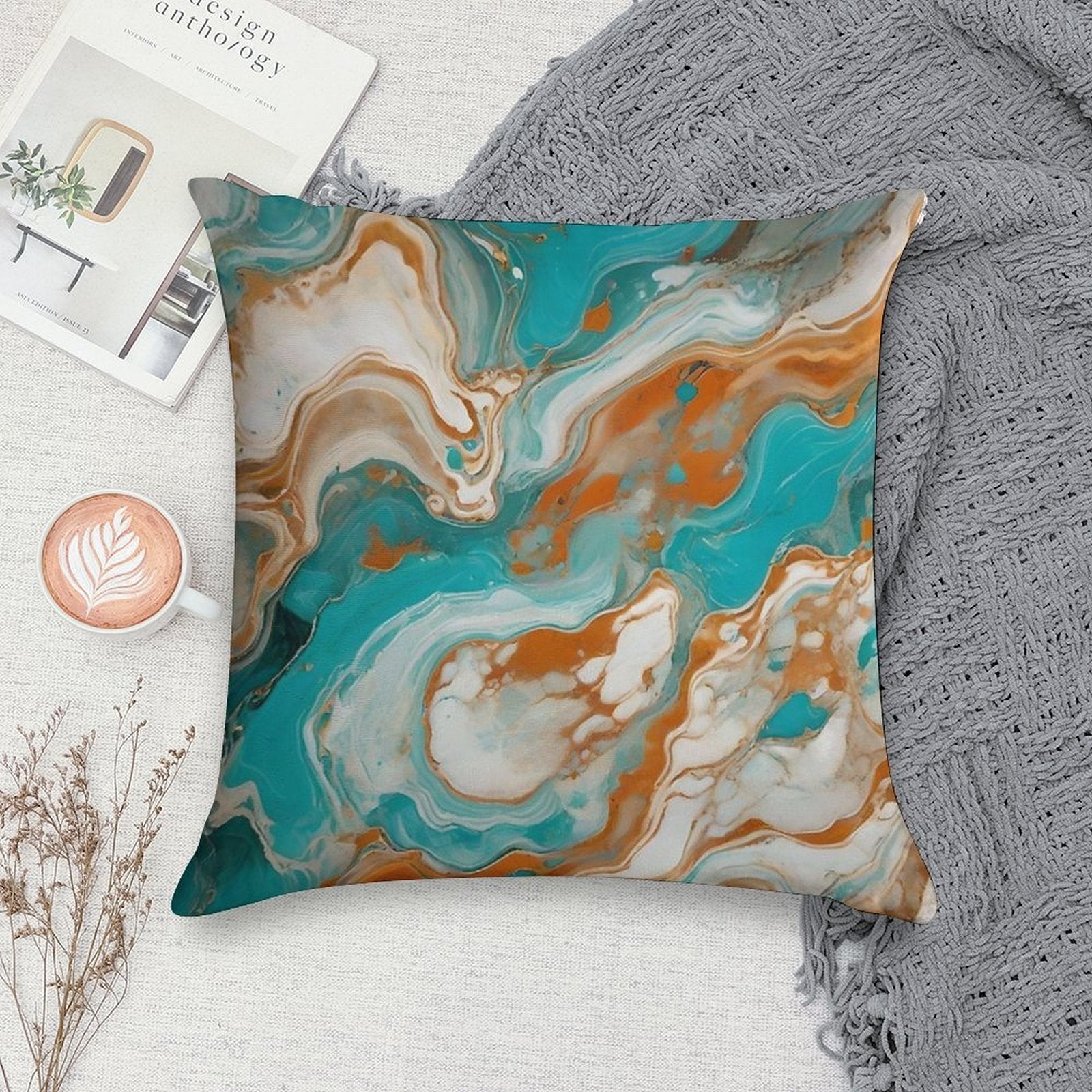 Turquoise Marble Texture With Light Earth Soft Ultra-Soft Texture Throw Pillow