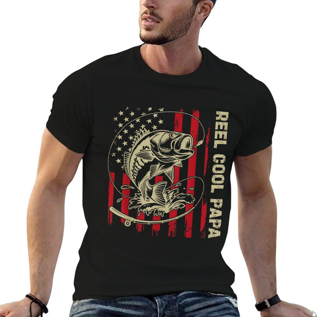 Reel Cool Papa Fishing Vintage American Mens  Summer-ready Fabric T-Shirt