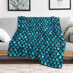 Mermaid Scales - Turquoise Blue Wrinkle-free Throw Blanket