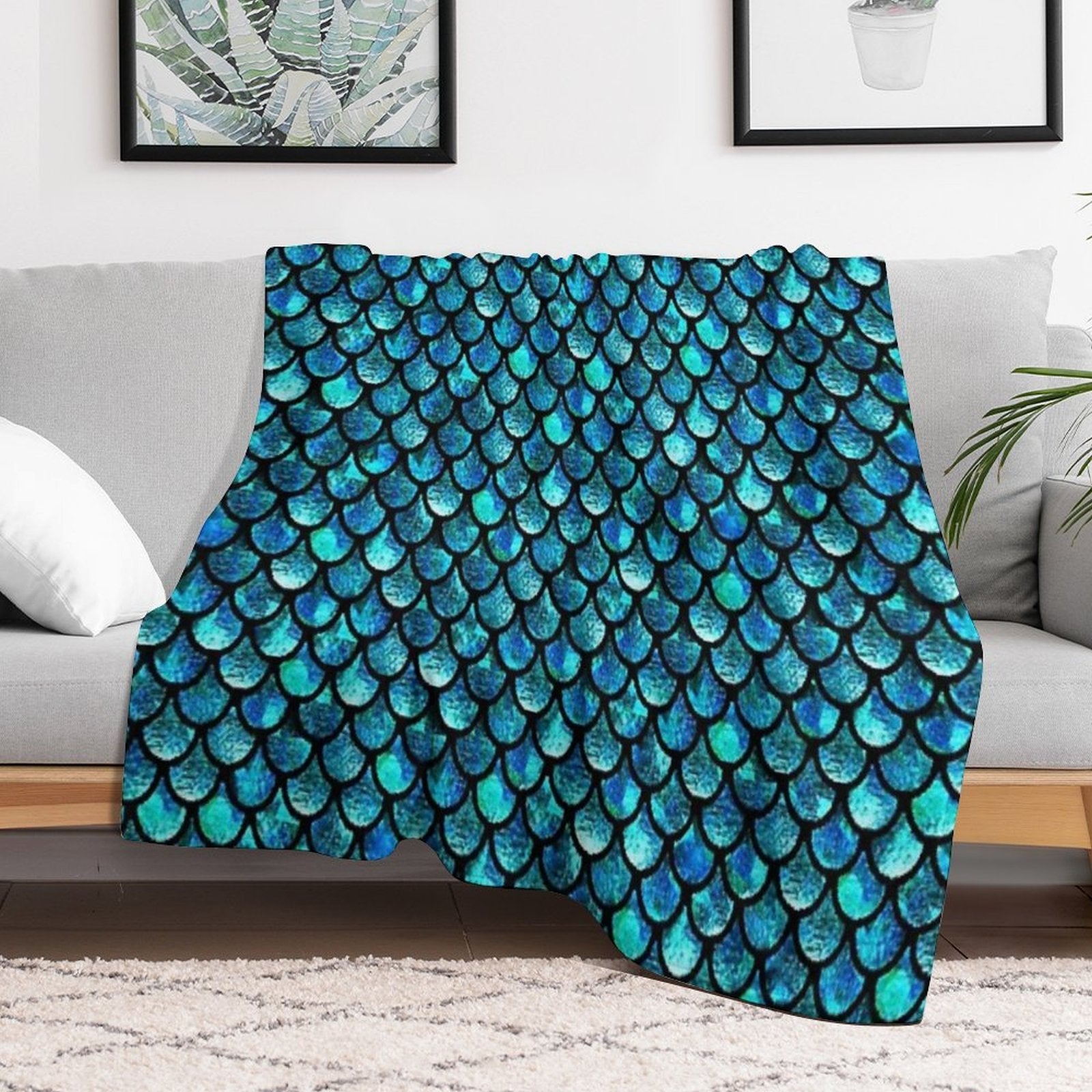 Mermaid Scales - Turquoise Blue Wrinkle-free Throw Blanket