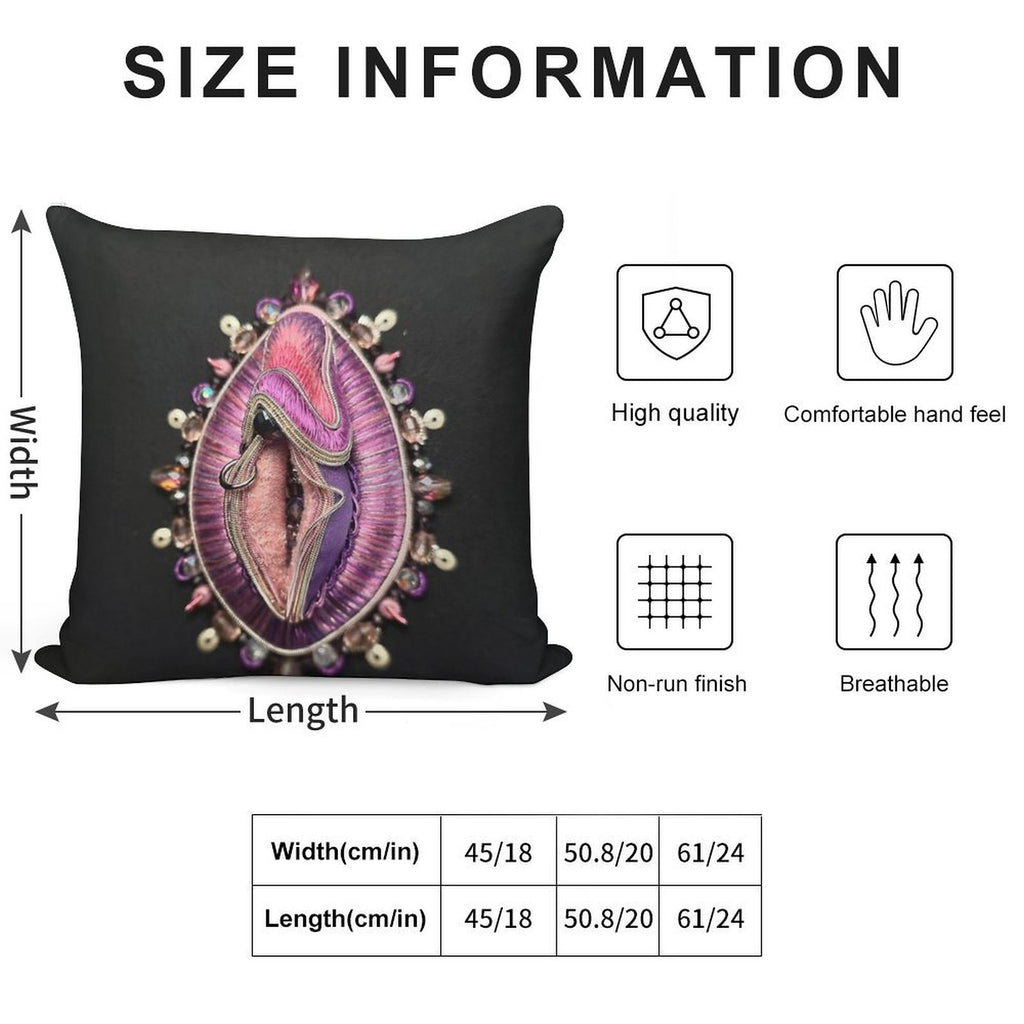 Purple Hand Embroidered Vulva Sculpture Soft Decorative Cover Throw Pillow