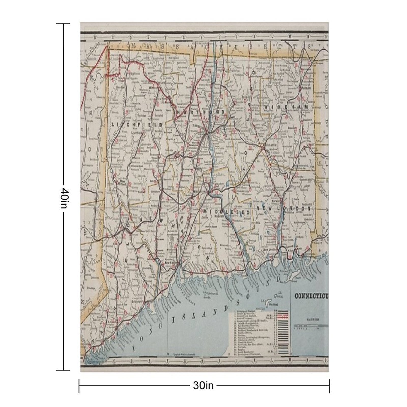 Vintage Connecticut Map Machine-washable Throw Blanket