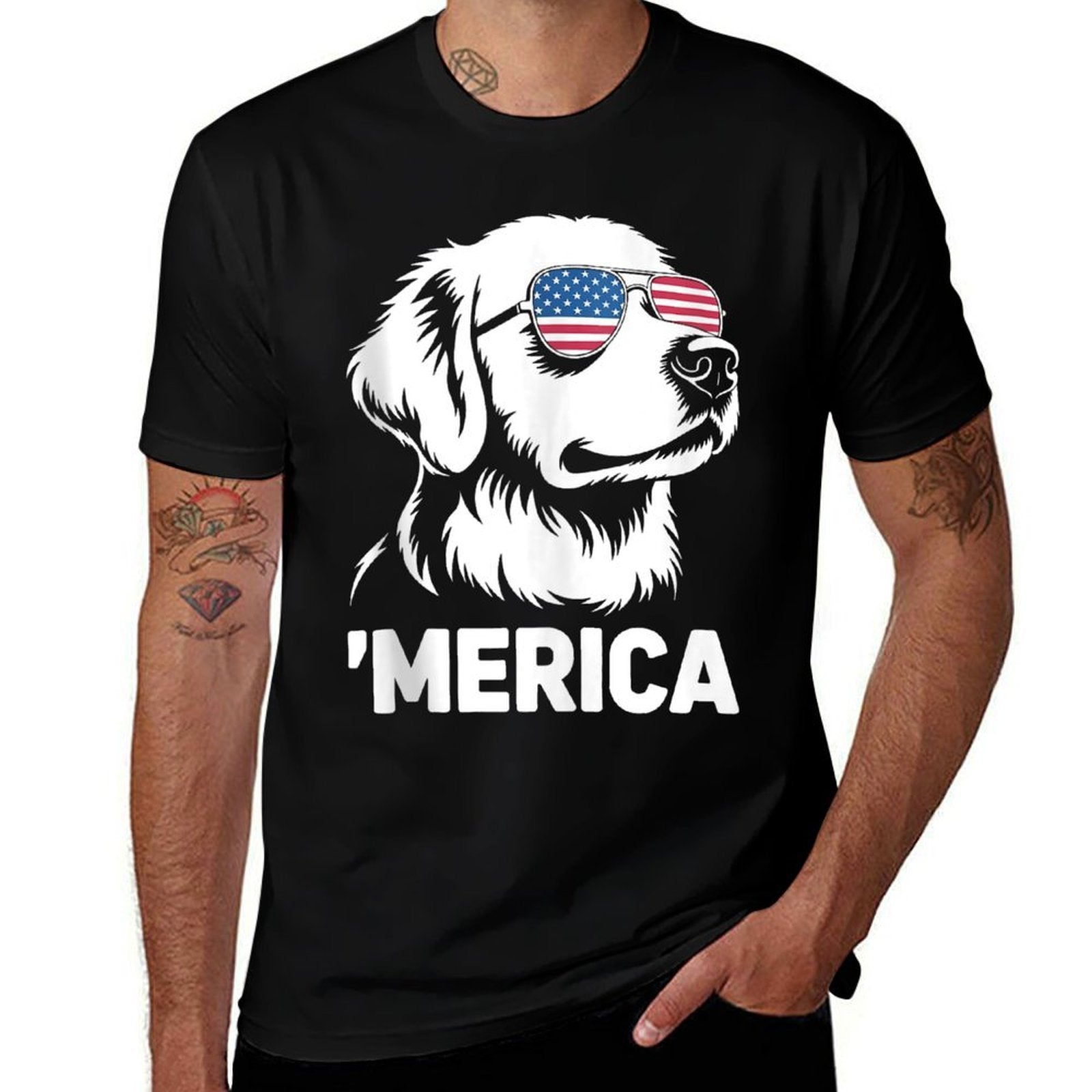 Golden Retriever 4th Of July Merica  Cotton T-Shirt