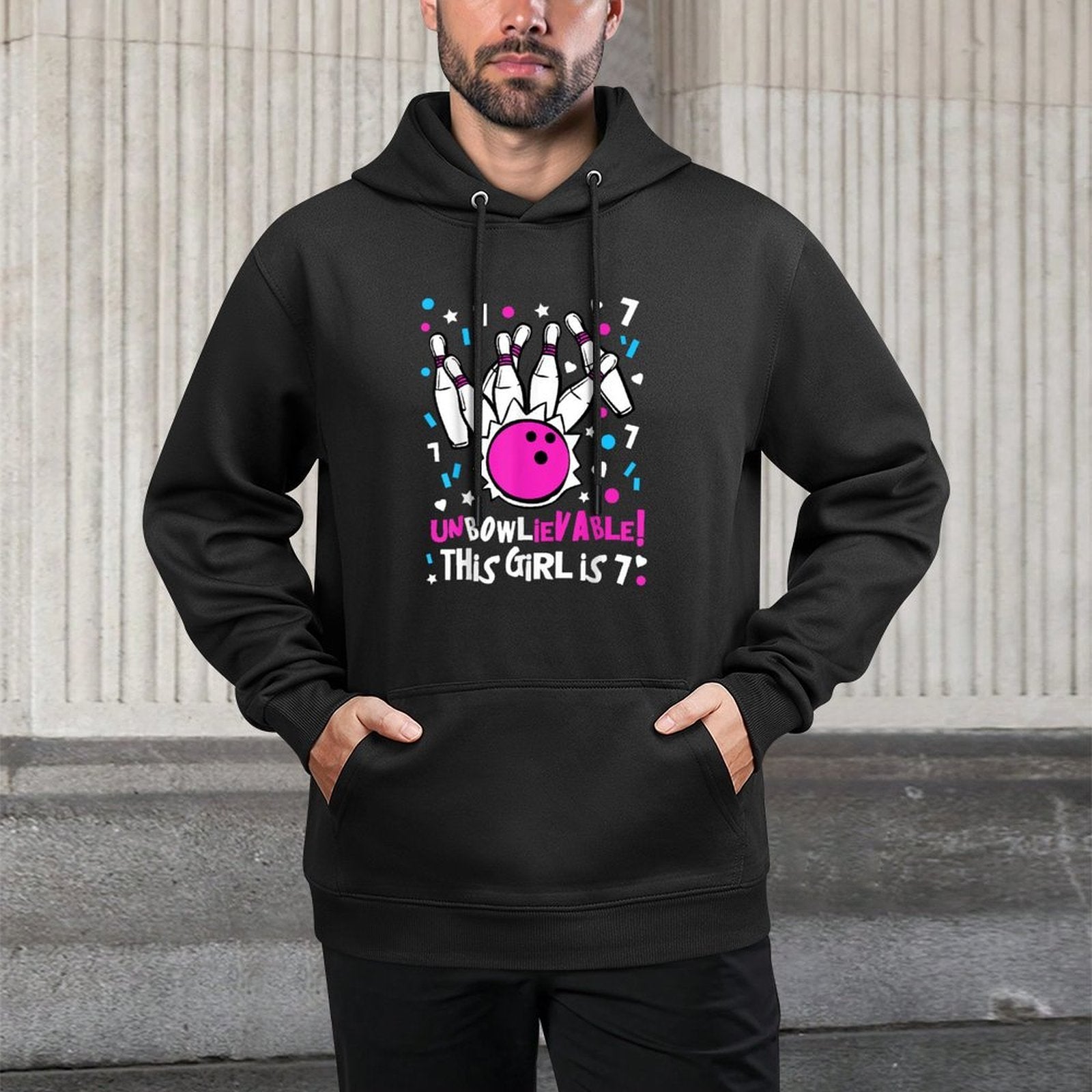 7th Birthday Girls Bowling Party Cute UnBOWLievable Age 7 Shrink-Resistant Hoodie