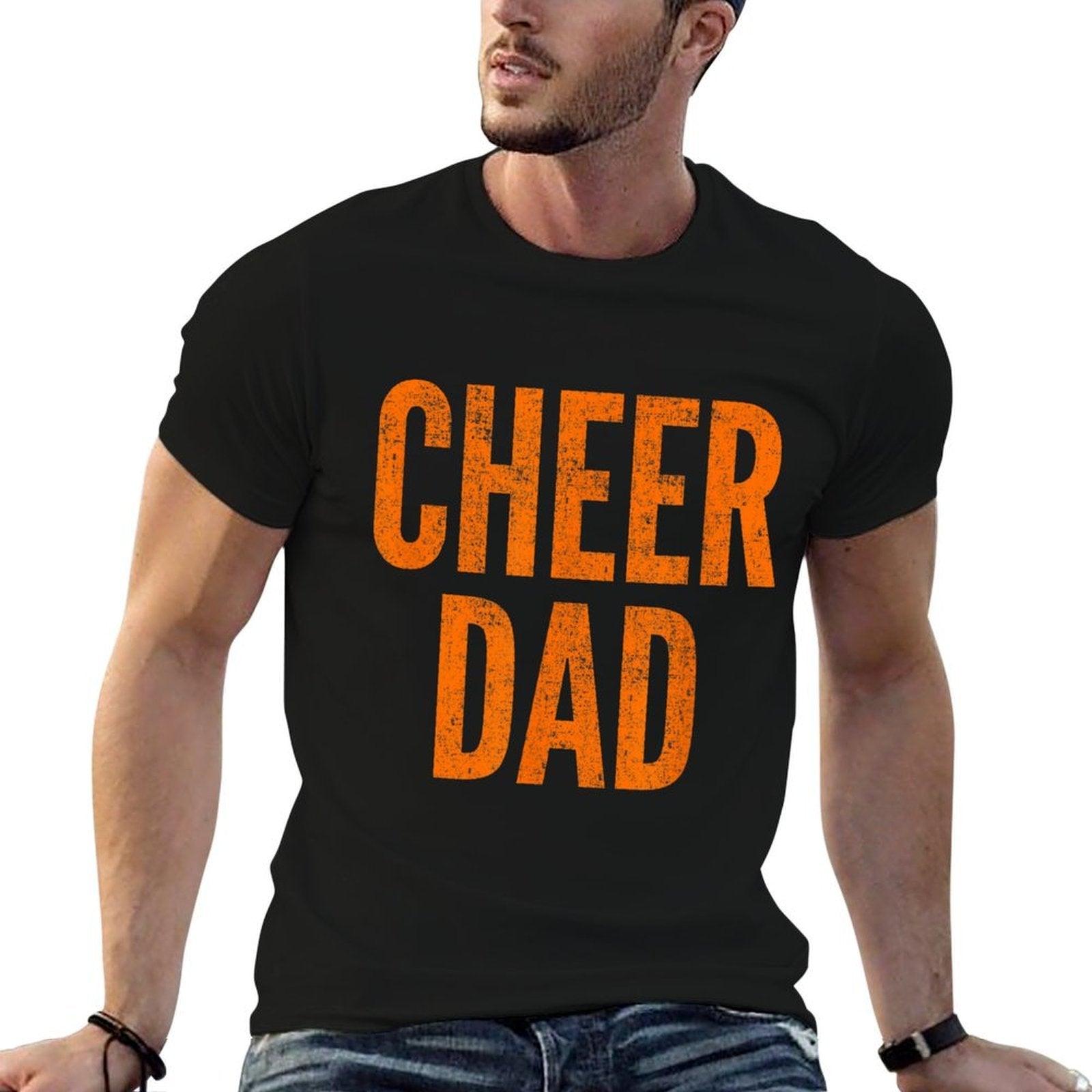 Cheer Dad Orange And Black Cheerleading Matching Parents  Graphic-printed T-Shirt