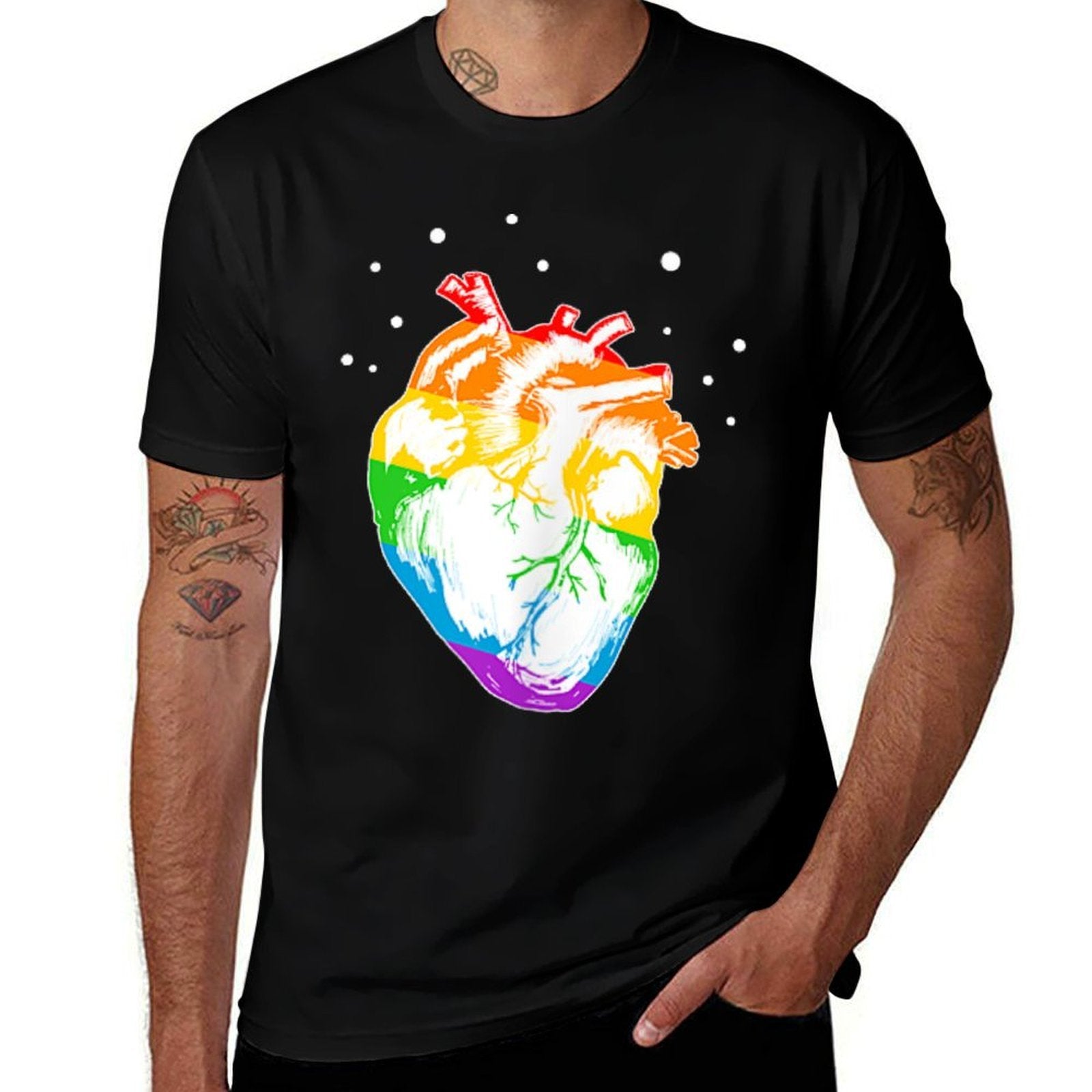 Anatomical Heart LGBT-Q Gay Pride Rainbow Proud Ally  Trendy Pattern T-Shirt