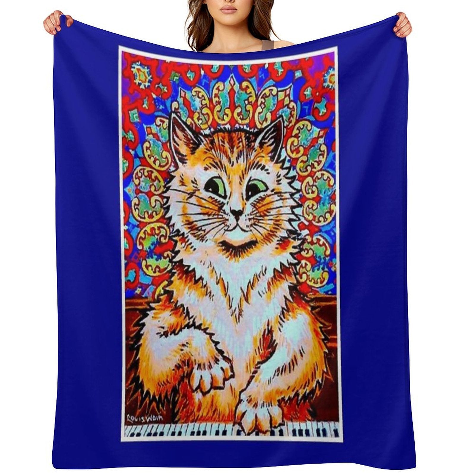 CAT PLAYING A PIANO  Vintage Psychedelic Abstract Louis Wain Print Wrinkle-free Throw Blanket