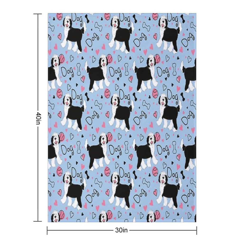 Cute Black And White Sheepadoodle Puppy Machine-washable Throw Blanket