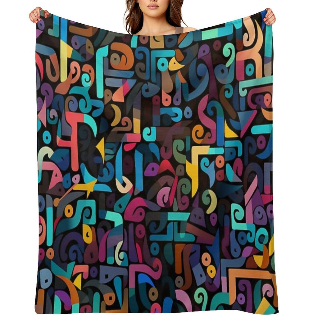 Colorful Fantasy Pattern Orange Yellow Green Red Turquoise Black Ornaments Easy Care Throw Blanket