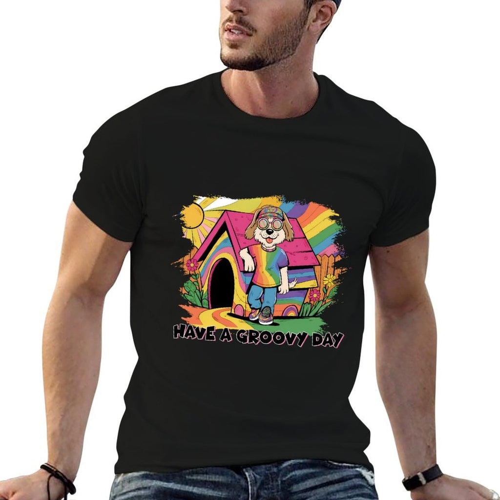 Groovy Day Dog Rainbow House Peaceful Summer Graphic Sweatshirt  Lightweight T-Shirt