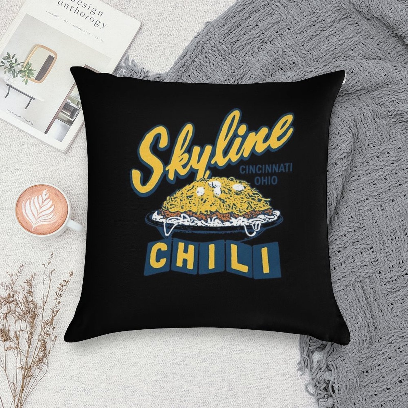 Skyline Chili Cincinnati Soft Durable Construction Throw Pillow