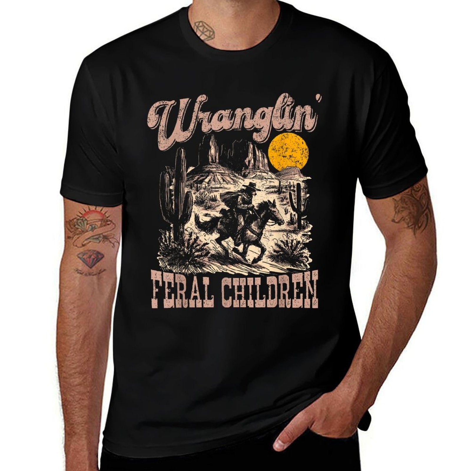 Retro Wranglin&#39; Feral Children Raccoon 90s Western  Versatile T-Shirt