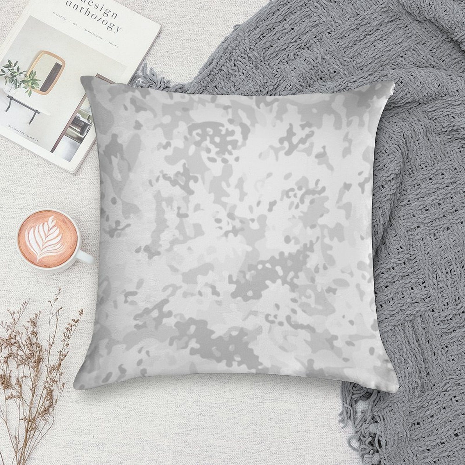 Camouflage Grey White Winter Camo Soft Warmth Comfort Throw Pillow