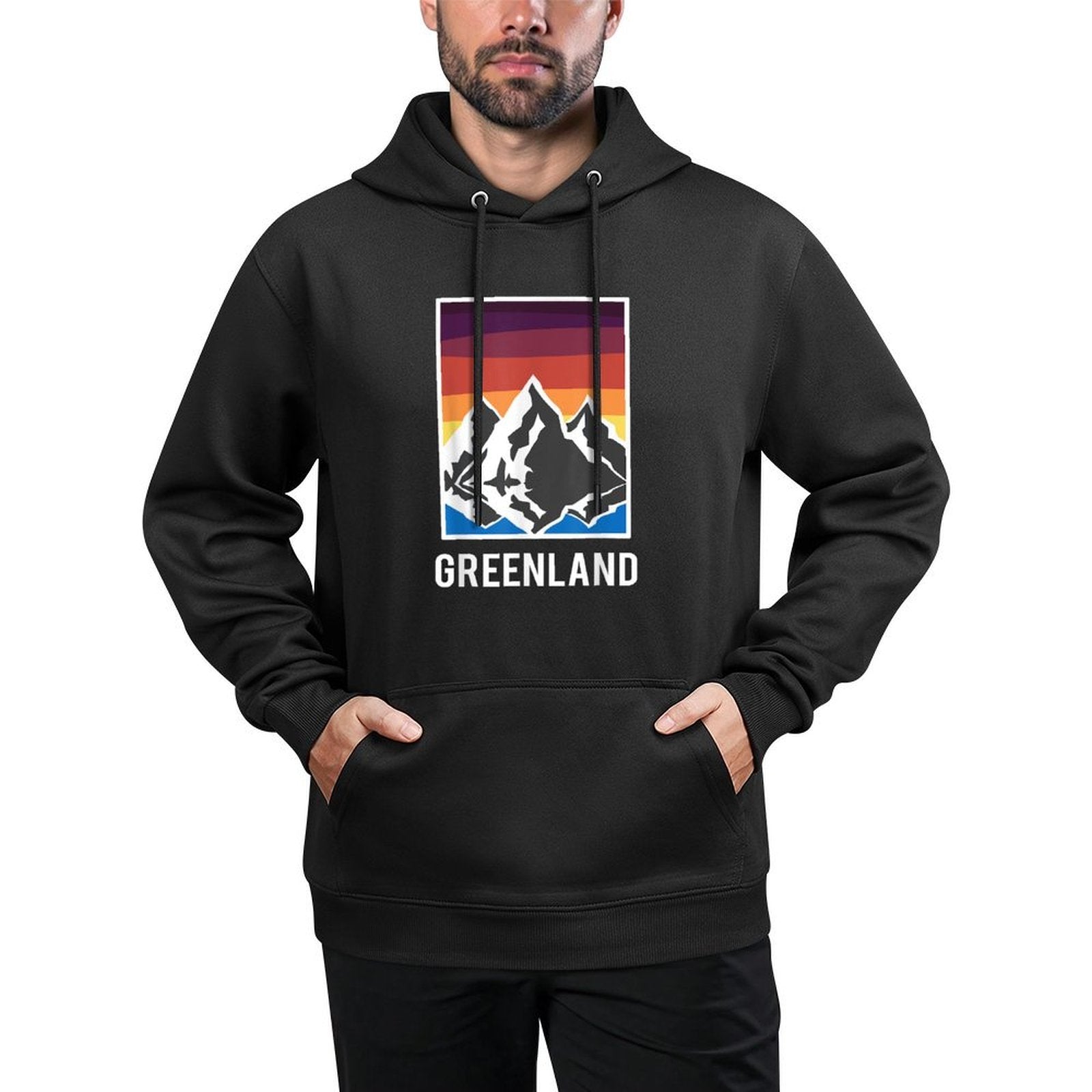 Greenland Grnland Grnland Fans Geschenk Unisex-Adults Black Modern Collarless Crew Neck Kangaroo Pocket Hoodie