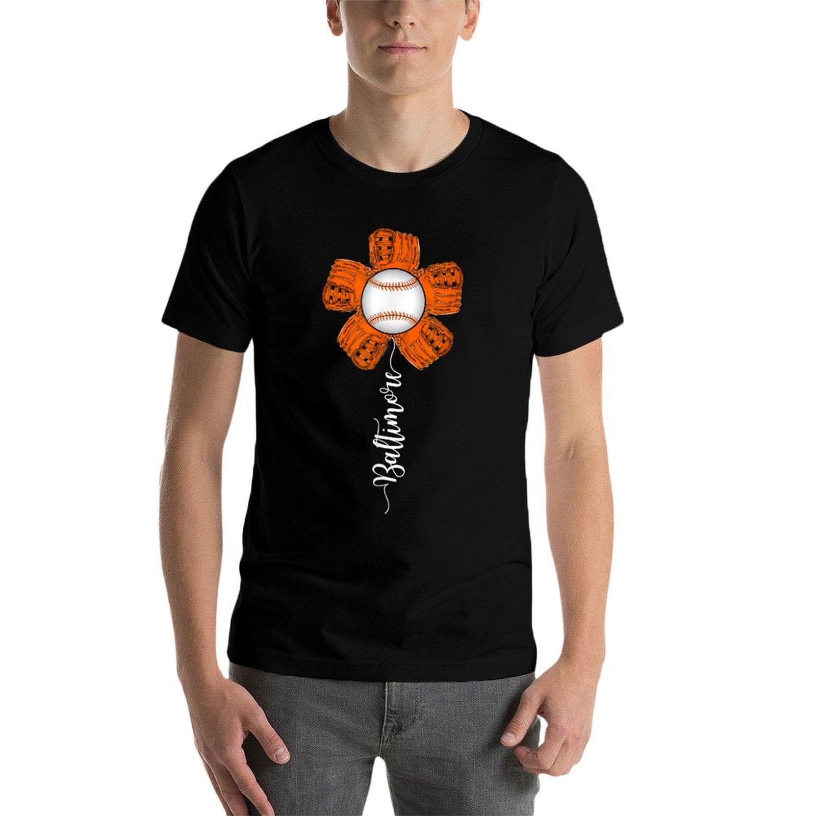 Baltimore Cute Flower Baseball Lover Player And Fans  Eco-friendly Material T-Shirt