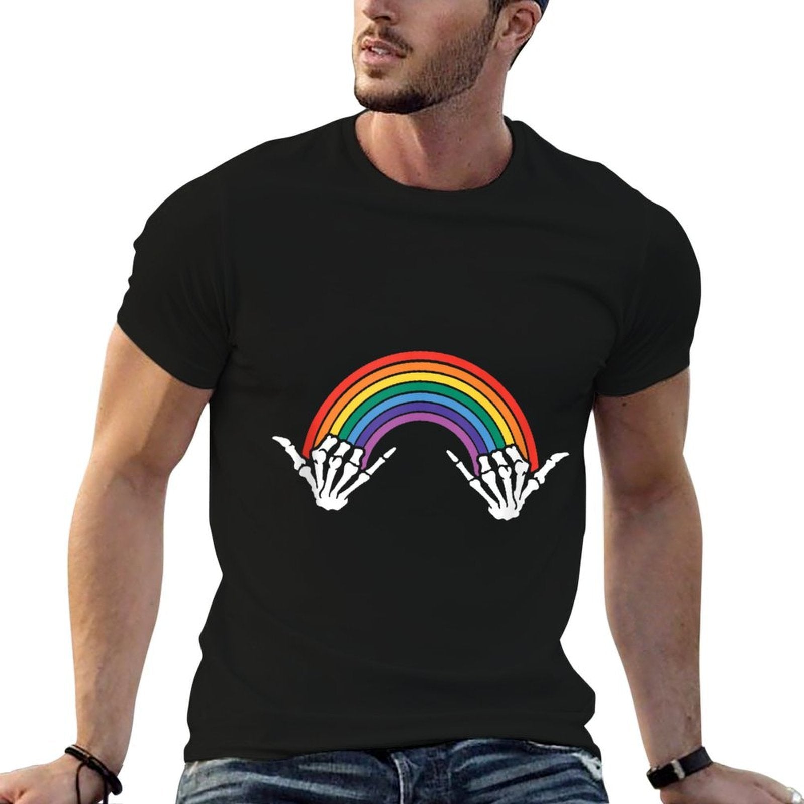 Gothic Rainbow Pride Skeleton Hands Art Colorful Bones LGBTQ  Breathable T-Shirt