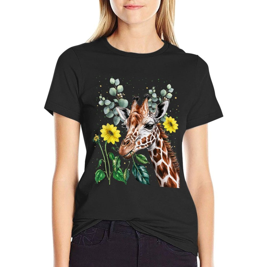 Giraffe Outfit Idea For Women Novelty Botanical Themed  Stretchy T-Shirt