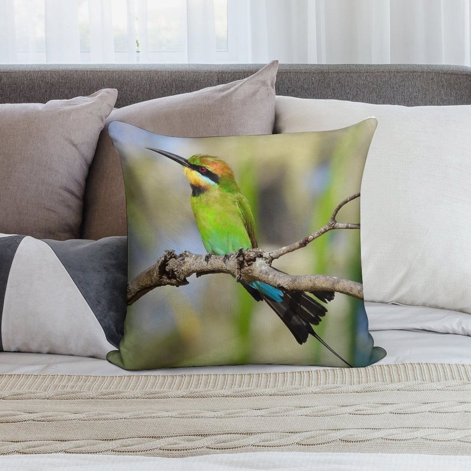 Rainbow Bee-eater Colourful Display Soft Shrink-Resistant Throw Pillow