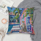 Cheetah at The Swimming Pool in Palm Beach Soft Luxury Feel Throw Pillow