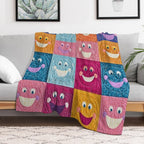 Colorful Smiling Faces Patchwork Pattern – Fun & Cheerful Design Versatility Throw Blanket