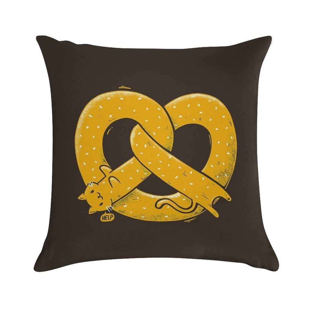 The Long Cat Is A Pretzel Soft Shrink-Resistant Throw Pillow