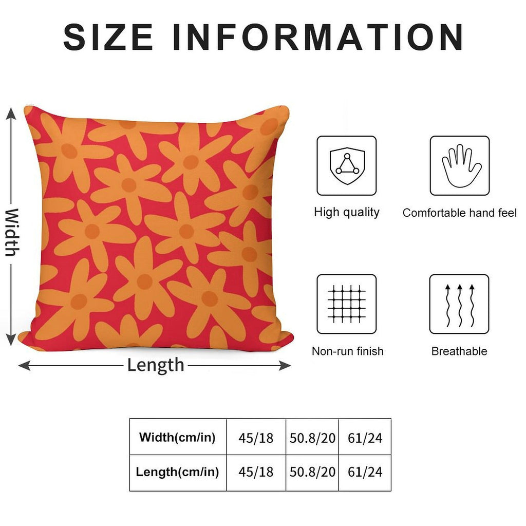 Daisy Time Retro Floral Pattern in Orange And Red Soft Gift Ready Throw Pillow