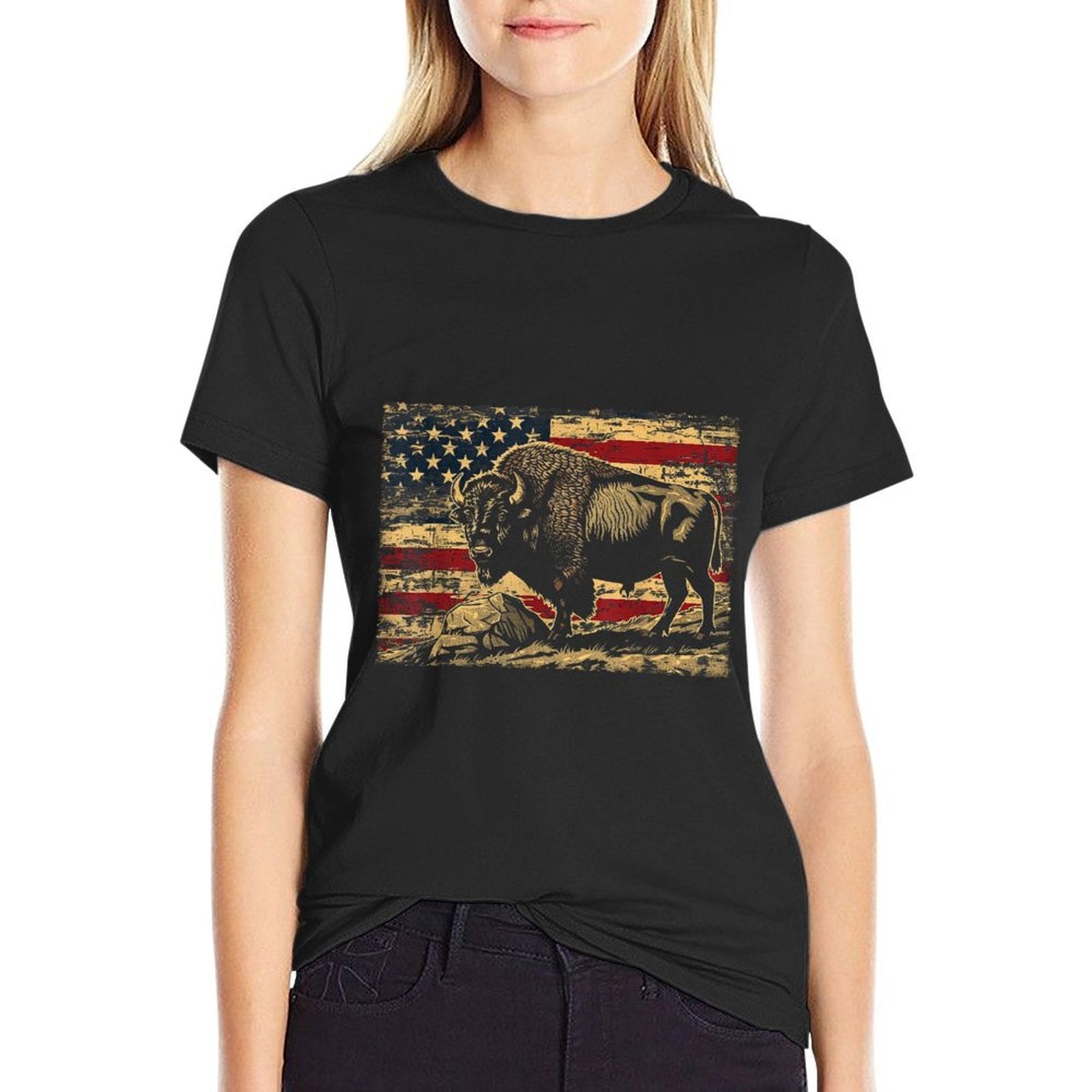 Retro American Cute Animal Bison Lovers Awesome Outfits  Slim-fit Cut T-Shirt