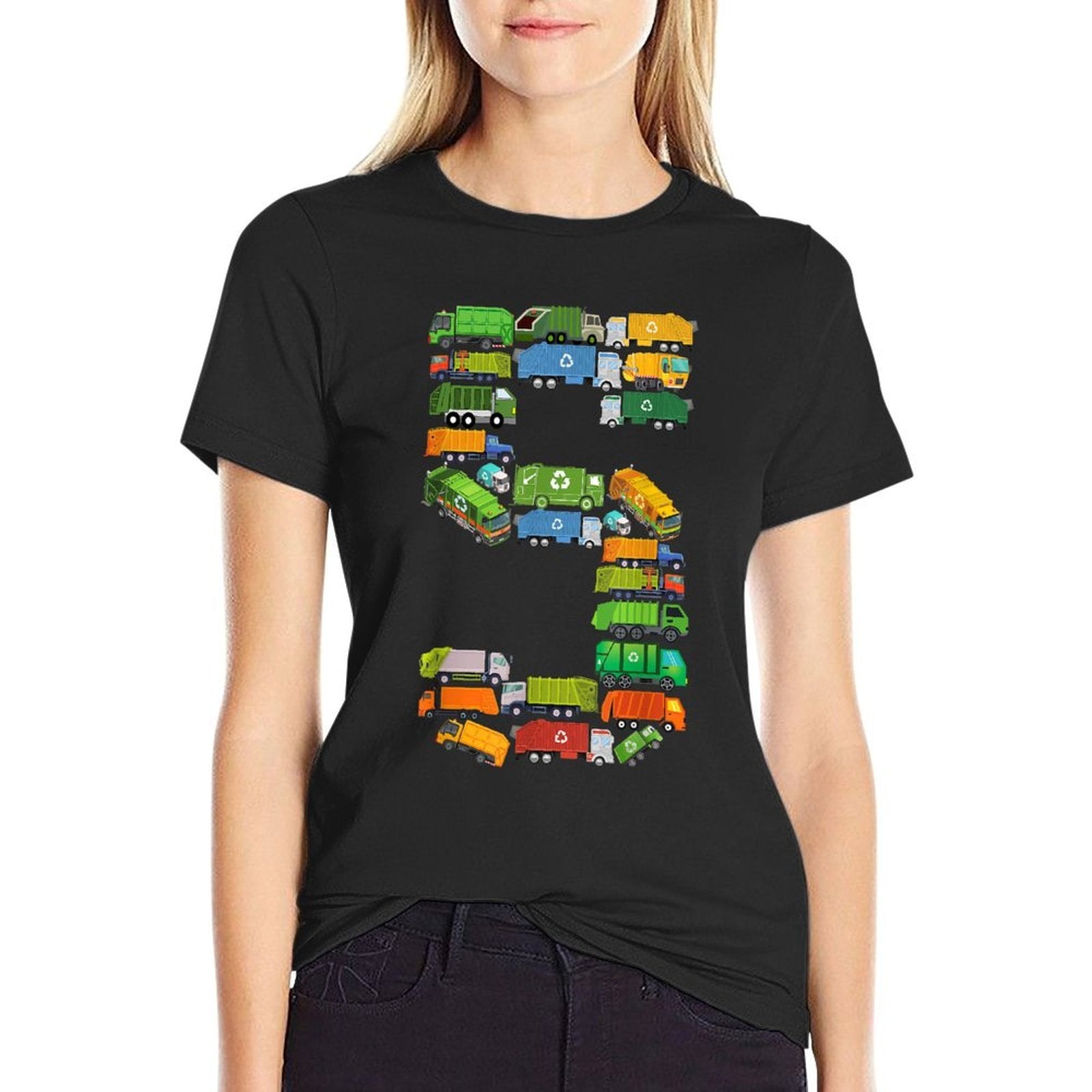 Fun Garbage Truck 5th Birthday Party 5 Year Old Boy Kids  Tagless Design T-Shirt