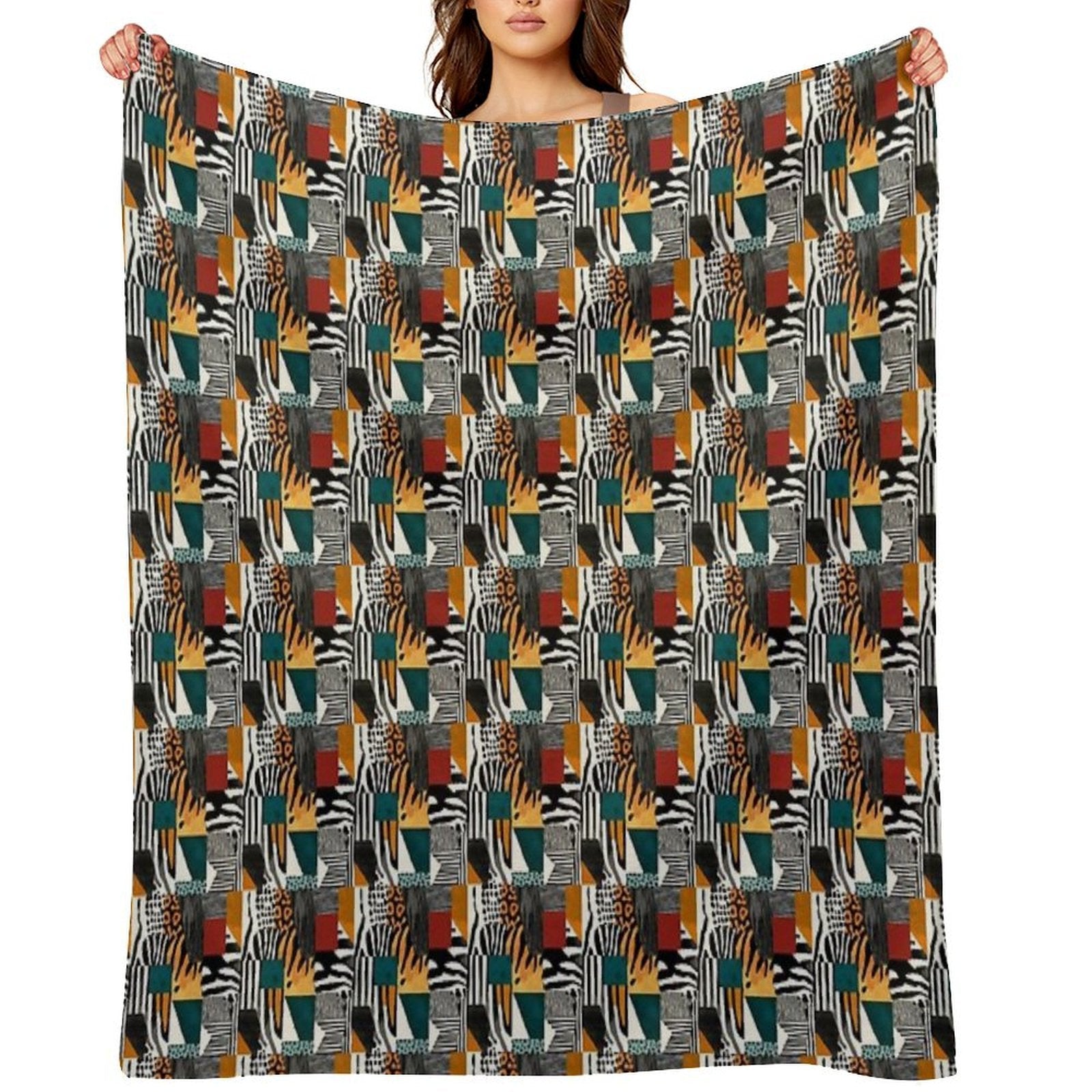 Textile Collage of Wild Prints Durable Throw Blanket