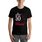 50 And Fabulous Queen Happy Birthday 50th Pink Rose Red Wine  Trendy Pattern T-Shirt