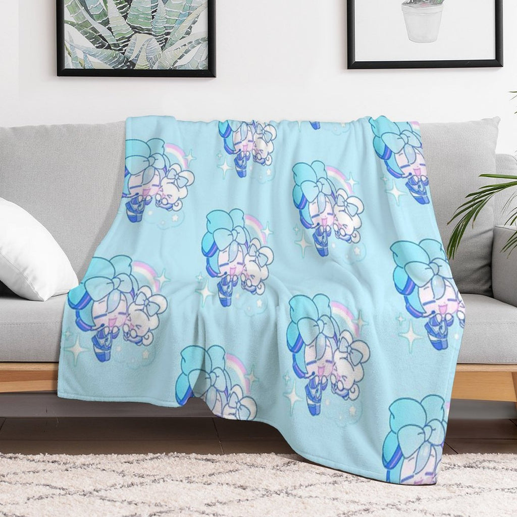 Miku And Cinnamoroll with Bows Plush Throw Blanket