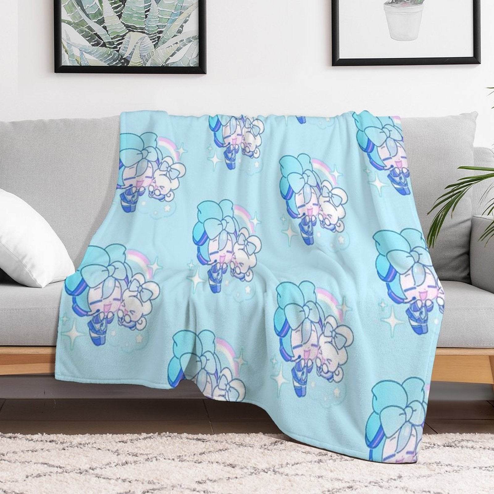 Miku And Cinnamoroll with Bows Plush Throw Blanket