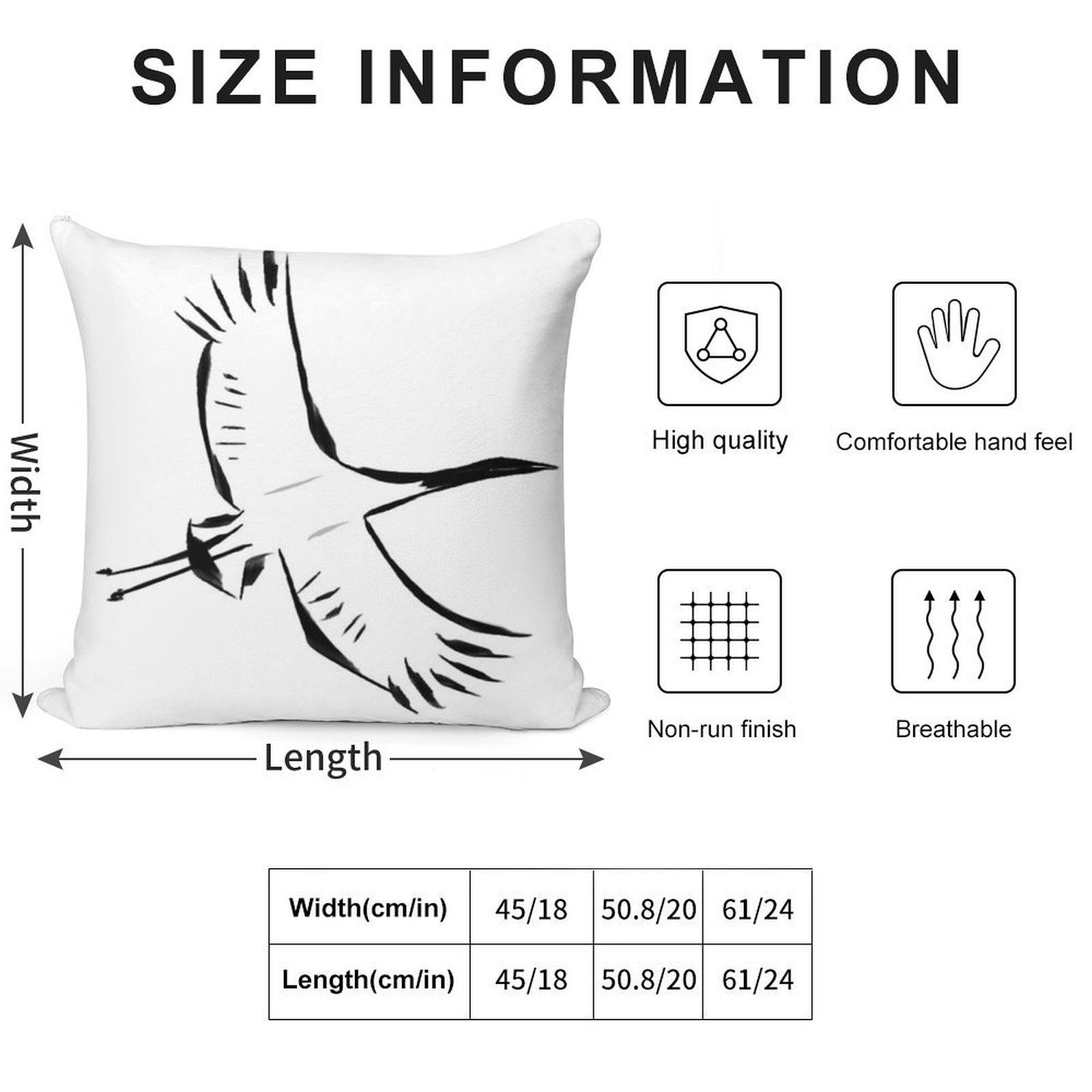 Japanese Crane in Flight Soft Short Plush Fabric Throw Pillow