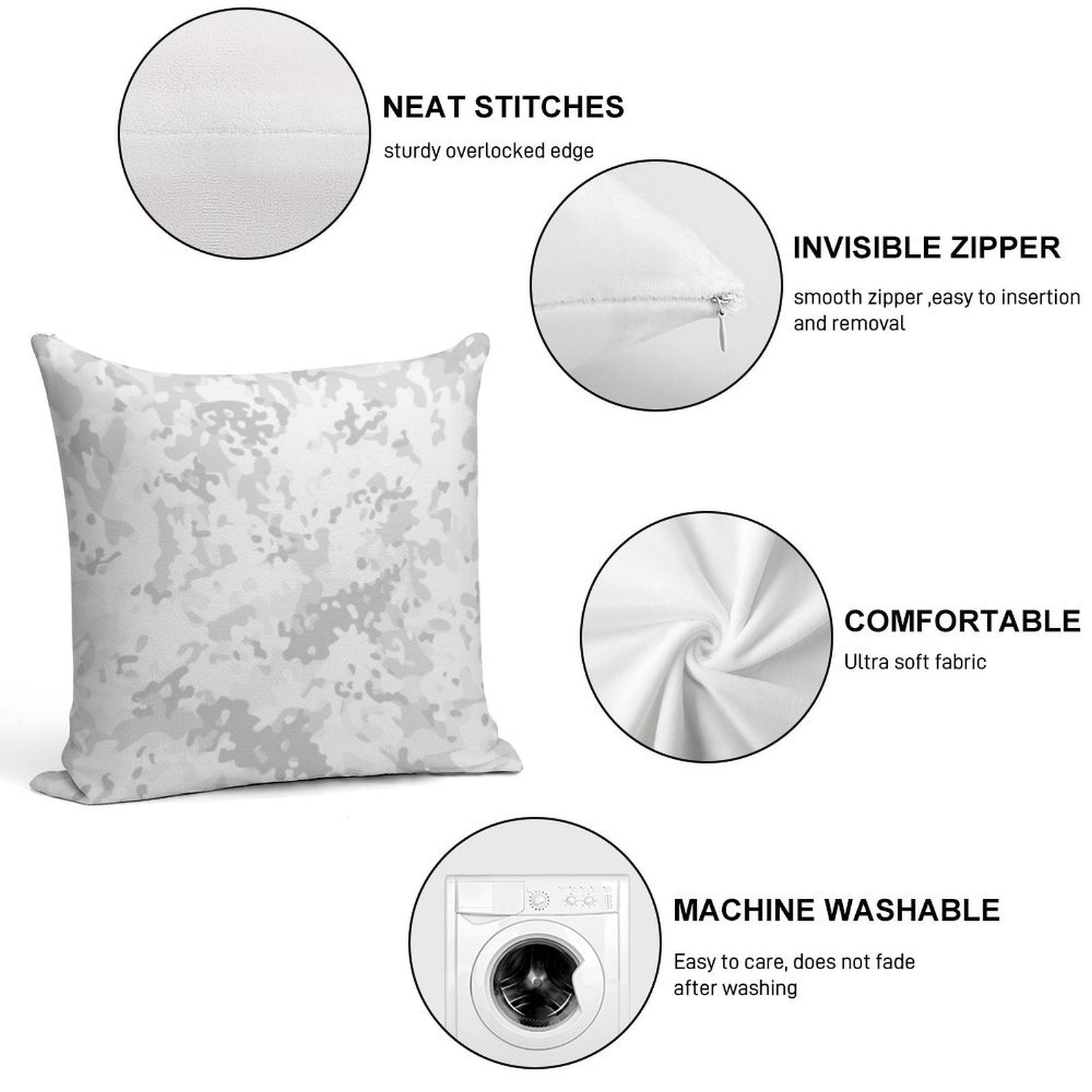 Camouflage Grey White Winter Camo Soft Warmth Comfort Throw Pillow