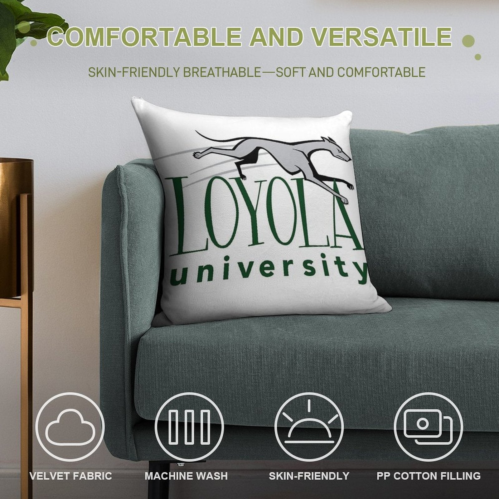 Greyhound Loyola University Soft Short Plush Fabric Throw Pillow