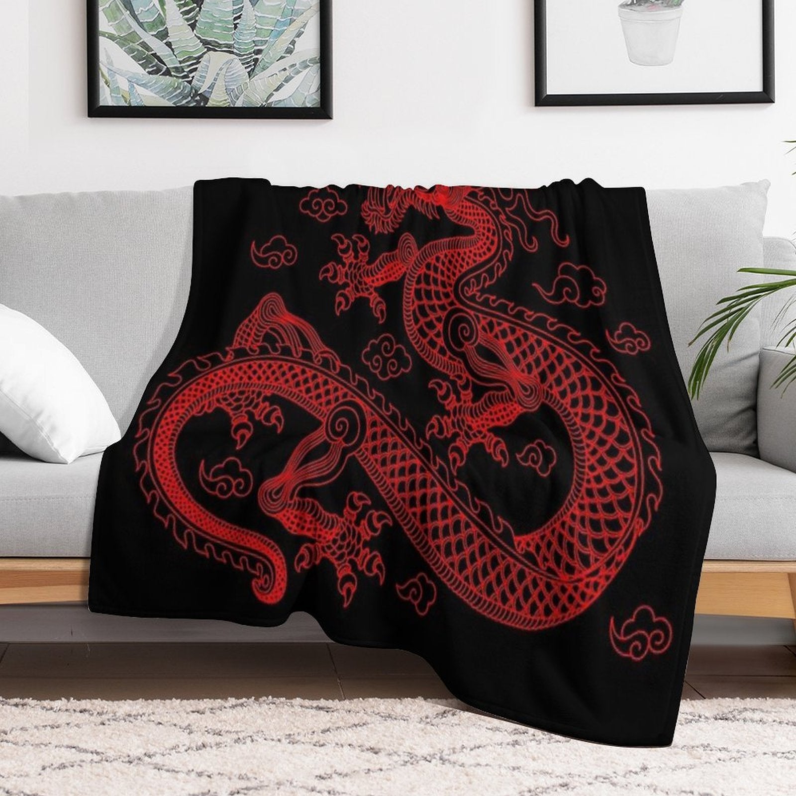 Red Chinese Dragon Wrinkle-free Throw Blanket