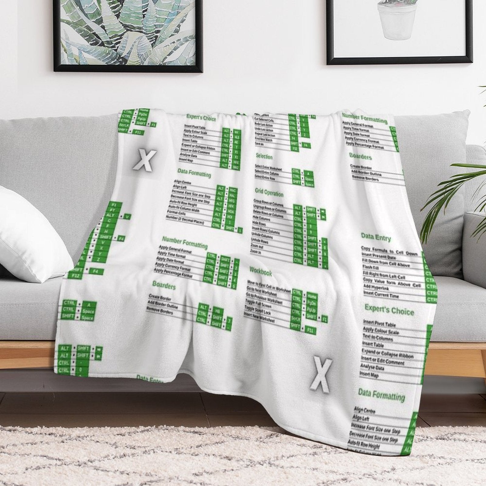 Excel Shortcuts White And Black Wrinkle-free Throw Blanket