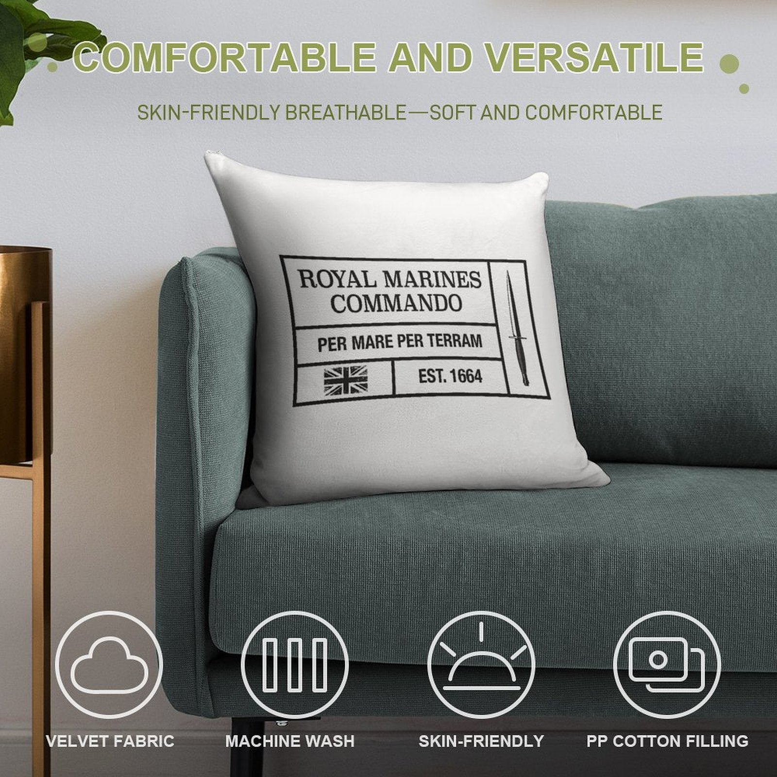 Royal Marines Commando Moto Per Mare Per Terram Soft Anti-Pilling Throw Pillow