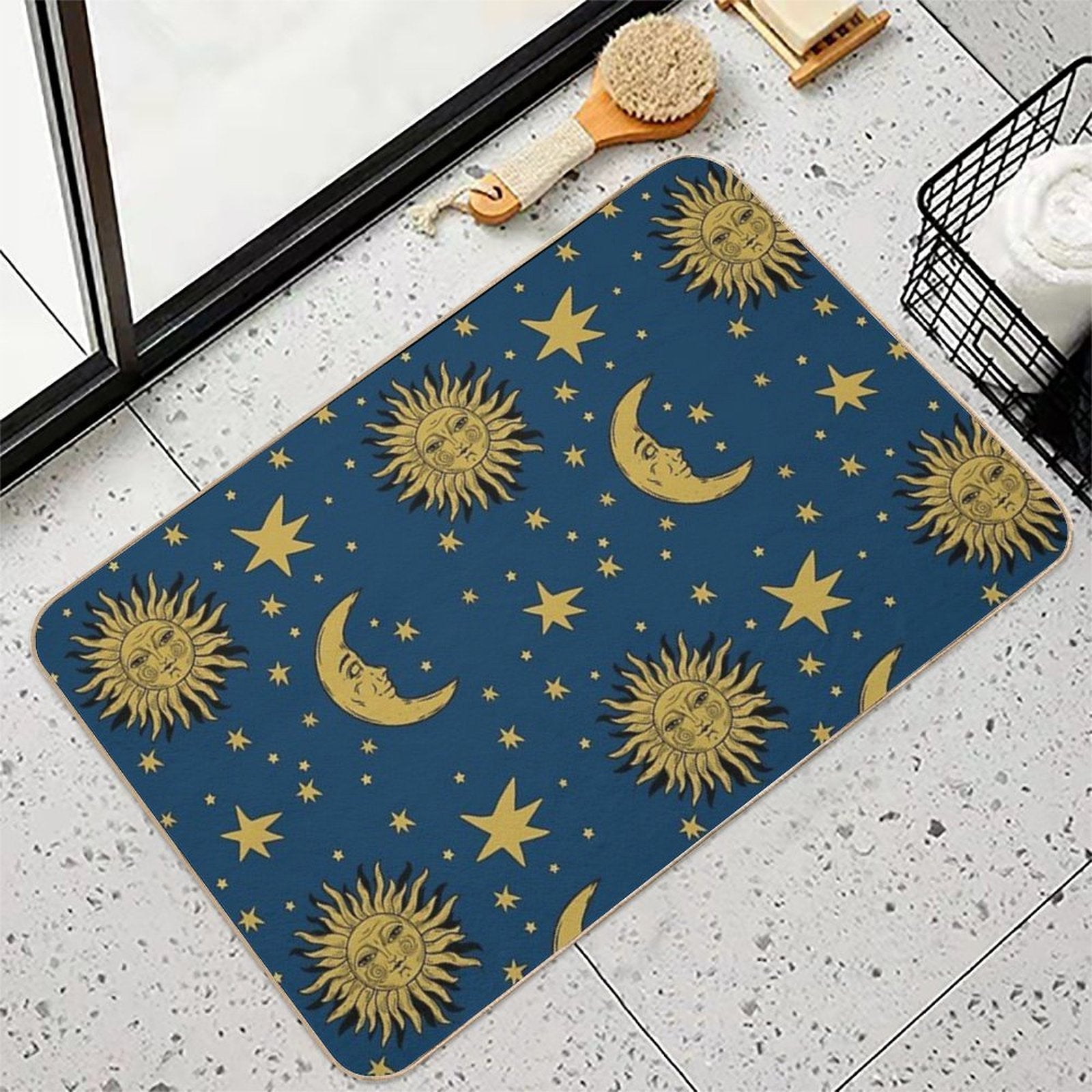 90s Whimsi-goth Celestial Sun And Moon Pattern  Multi-Purpose Bath Mat